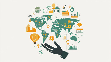 Poster - abstract technology infographic background concept hand digital link world map dot, business icon fl