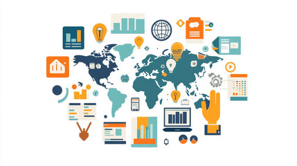 Poster - abstract technology infographic background concept hand digital link world map dot, business icon fl