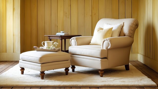 Warm setting  unfold a cozy white lazy sofa in a wooden room