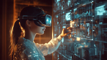 Poster - abstract technology ui futuristic concept hud interface hologram elements of digital data chart, communication, computing and circle percent vitality innovation on hi tech future design background