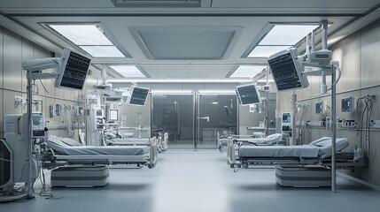 Poster - a photostock of a futuristic hospital with advanced robotic systems