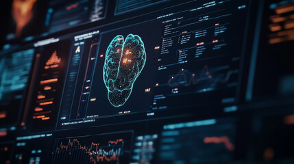 Poster - abstract technology ui futuristic human medical hud interface hologram elements of digital data chart, DNA,Fingerprint,Brain computing circle vitality innovation on hi tech future design background