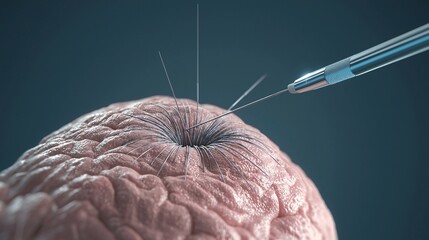 Poster - A photostock of a detailed close-up of a surgical suturing procedure