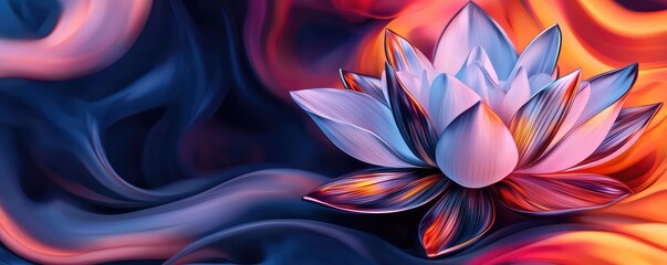 Poster - Lotus floral abstract background idea. A beautifully rendered lotus flower amidst vibrant, swirling colors and textures.