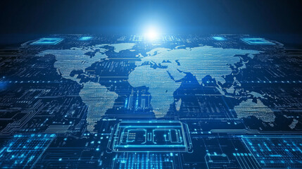 Poster - abstract global digital technology ui futuristic concept world Global map hud interface hologram innovation on hi tech future design background.