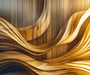 Poster - an abstract composition of flowing wooden textures in golden tones creating a wavy and colorful