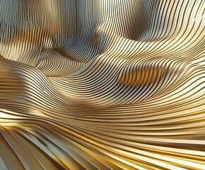Poster - abstract gold waves with black stripes create a fluid and dynamic design, showcasing reflective meta