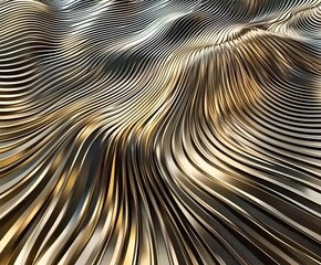 Poster - an abstract metallic wave pattern with gold and silver tones creates a dynamic, fluid texture that c