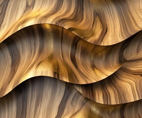 Poster - An abstract wavy wood texture with shimmering gold accents that combines natural organic patterns with luxurious modern design in a dynamic and fluid artistic style.