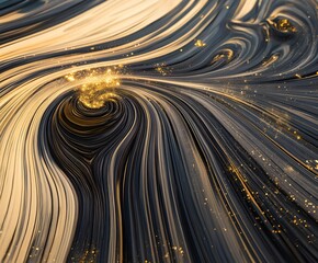 Poster - an abstract swirling black and gold texture with shimmering particles evoking cosmic energy and dyna