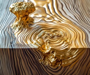 Poster - Molten gold flows over the intricate wood grain, creating a striking contrast between organic patterns and metallic elements, combining warmth, luxury and natural sophistication in one style.
