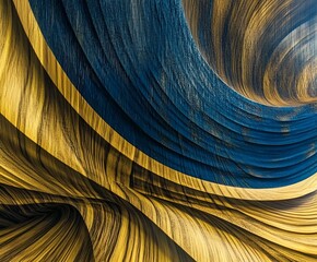 Poster - an abstract composition with dynamic, swirling patterns of textured blue and gold tones reminiscent 