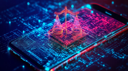 Poster - Abstract technology Ai computing and smartphone concept working data of Artificial intelligence and futuristic digital for future on dark blue background.