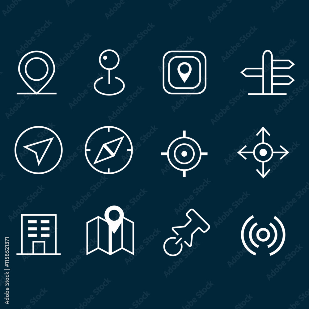 Map and Location Icon Set:Geographic Location Icon Design,Minimalist ...