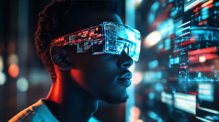 Poster - abstract technology concept global network connection futuristic earth globe virtual hologram commun