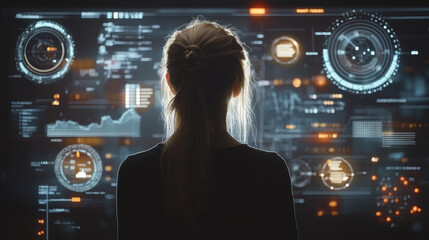 Poster - abstract technology ui futuristic concept hud interface hologram elements of digital data chart, communication, computing and circle percent vitality innovation on hi tech future design background