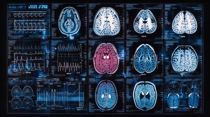 Poster - abstract technology science concept human data health digital : hud interface elements of medicine analysis fingerprint,brain,DNA and percent vitality innovation on hi tech future design background 