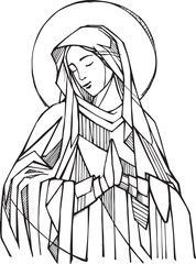 Wall Mural - Virgin Mary in prayer illustration