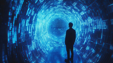Poster - Abstract Digital Hologram DeFi Decentralized Finance Blockchain, cryptocurrency and bitcoin, online, internet transaction Futuristic.