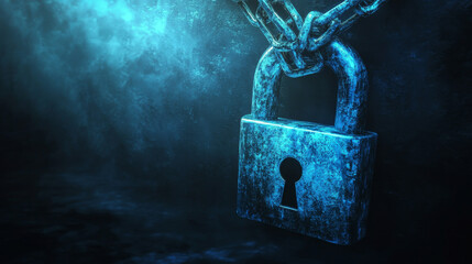Poster - Abstract Cyber security with padlock blue technology Future cyber background.