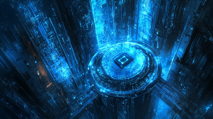 Poster - Abstract Cyber security with padlock blue technology Future cyber background.