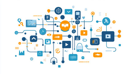 Poster - Abstract Network connection, digital hi-tech digital internet communication, technology on circle background and people icons on modern background.