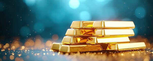 Poster - Wealth gold concept. Stacks of shiny gold bars representing wealth and investment opportunities.