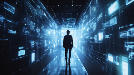 Poster - Abstract Cyber security with shield blue digital technology Future cyber background.