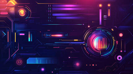 Poster - abstract technology ui futuristic concept hud interface hologram elements of digital data chart, communication, computing and circle percent vitality innovation on hi tech future design background