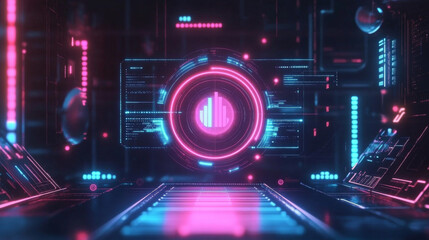 Poster - abstract technology ui futuristic concept hud interface hologram elements of digital data chart, communication, computing and circle percent vitality innovation on hi tech future design background