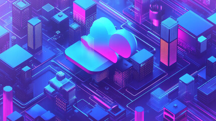 Poster - abstract cloud technology with big data and interface concept connection by collecting data in the c