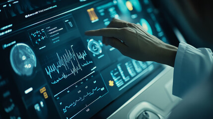 Poster - abstract technology ui futuristic concept hud interface hologram elements of digital data chart, communication, computing, DNA, Doctor and medical innovation on hi tech future design background
