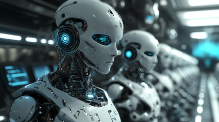 Poster - abstract artificial intelligence on atomic and technology background with computer systems circuit b