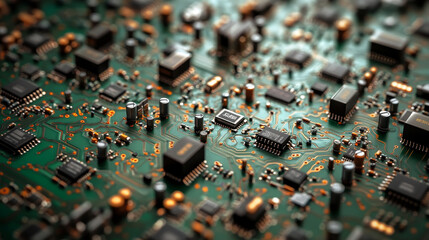 Poster - Abstract Artificial Intelligence on Atomic and Technology Background with Computer Systems Circuit Boards.
