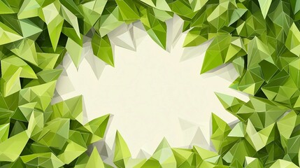 Wall Mural - Abstract Green Leaf Frame with Polygonal Shapes and Space for Text