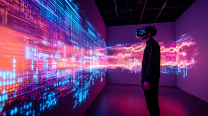 Poster - abstract digital hologram big data visualization.