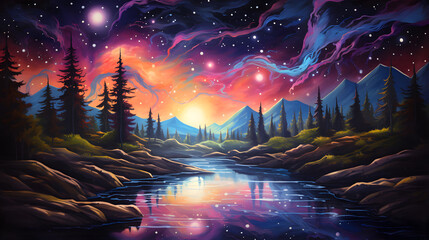 Wall Mural - Digital trippy water painting of nature graphics poster background