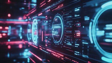 Poster - abstract technology ui futuristic concept hud interface hologram elements of digital data chart, communication, computing and circle percent vitality innovation on hi tech future design background
