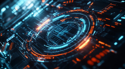 Poster - abstract technology ui futuristic concept hud interface hologram elements of digital data chart, communication, computing and circle percent vitality innovation on hi tech future design background