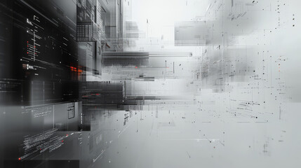 Poster - abstract technology grey white background with various technology concept elements digital data char