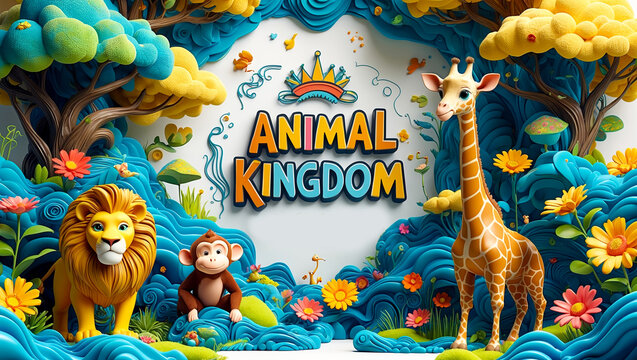3d rendering of a vibrant info graphics of animal kingdom with jungle background, animal kingdom info-graphics illustration