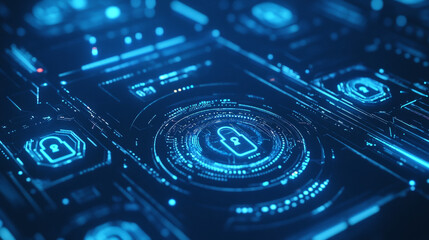 Poster - abstract technology cyber security privacy information network concept padlock protection icons and 