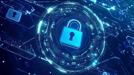 Poster - abstract technology cyber security privacy information network concept padlock protection icons and 