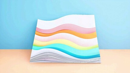 Wall Mural - Colorful Wave Patterns on Paper Sheet with Blue Background