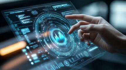 Poster - abstract technology ui futuristic concept brain hud interface hologram elements of digital data chart, communication, computing and circle percent innovation on hi tech future design background