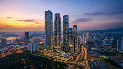 Poster - abstract smart city building modern blue and world on a modern background futuristic digital