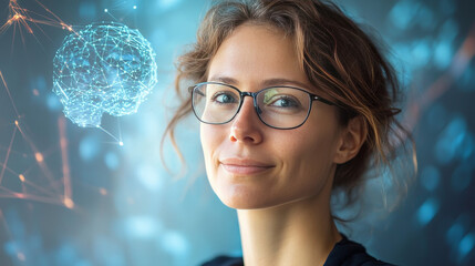 Poster - abstract technology ui futuristic concept brain and human body hud interface hologram elements of digital data chart, communication, computing and health innovation on hi tech future design background
