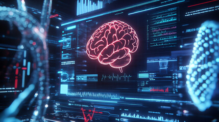 Poster - abstract technology ui futuristic concept hud health interface hologram elements of digital data chart,communication, Brain,DNA,circle percent vitality innovation on hi tech future design background