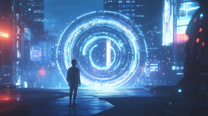 Poster - Abstract HUD portals teleports Circle Digital Circuit Concept Light Circle Network Blue Digital hi-tech Background Futuristic Modern.vector illustration.
