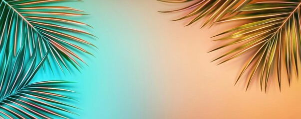 Aufkleber - Palm leaves abstract background concept. Vibrant tropical palm leaves against a colorful gradient background.